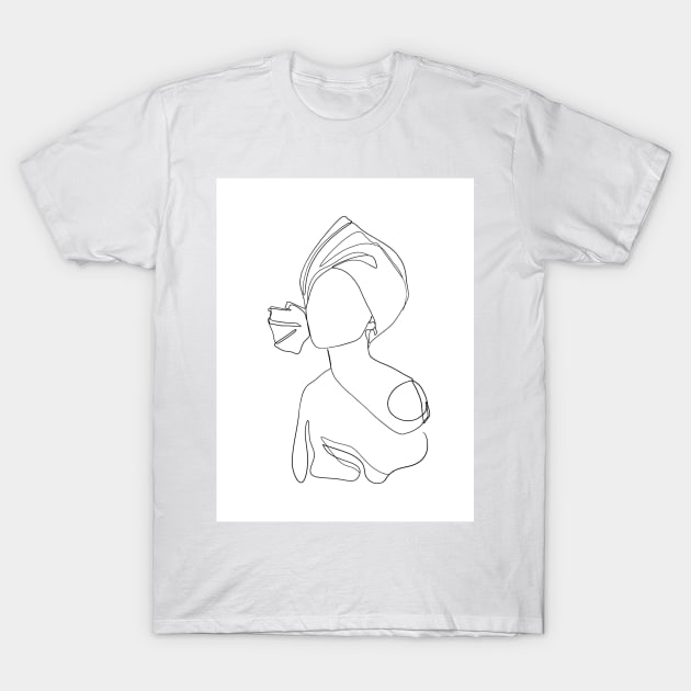 Turban woman beautiful one line art, line art drawing, minimal decor T-Shirt by GraphicO